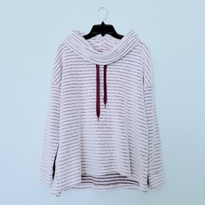 C Active Burgundy & White Striped Knit Cowl Neck Pullover Sweater